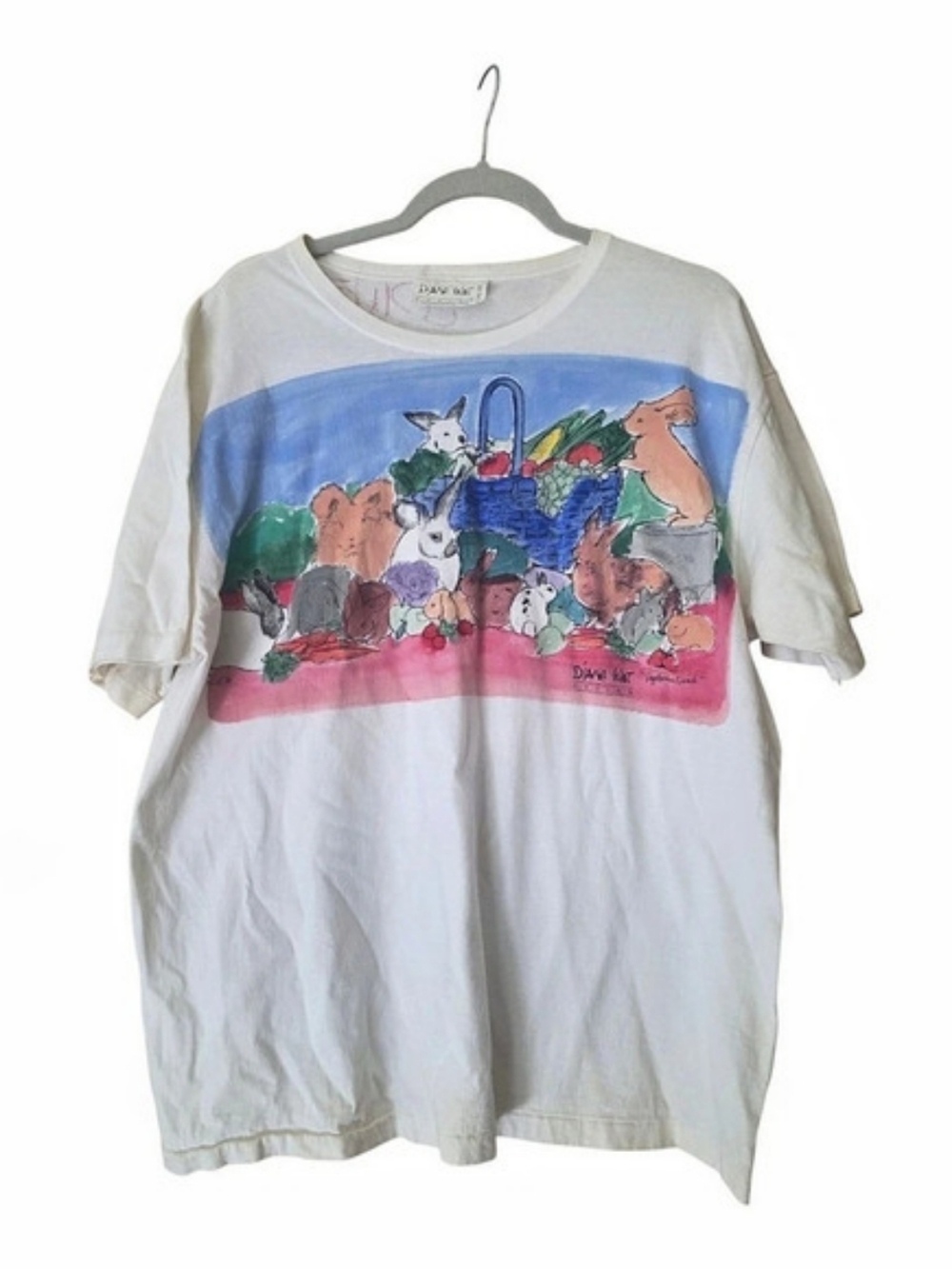 Vintage Diane Wat Design Signed Hand Painted "Vegetarian Lunch" One Size Tshirt